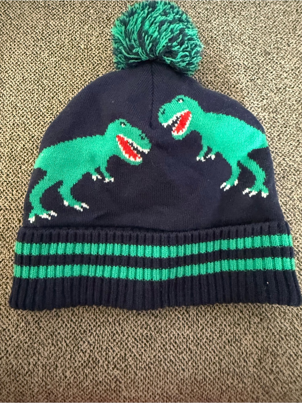 GAP Navy Beanie with Green Dinosaur Motif